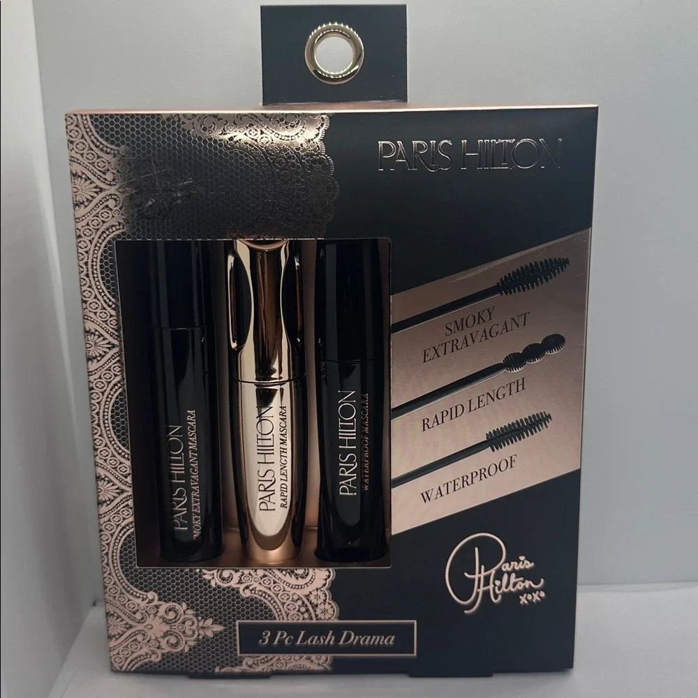 💎NWT Paris Hilton 3 Pc Lash Drama Mascara Gift Set Smoky,Rapid-length,waterproof